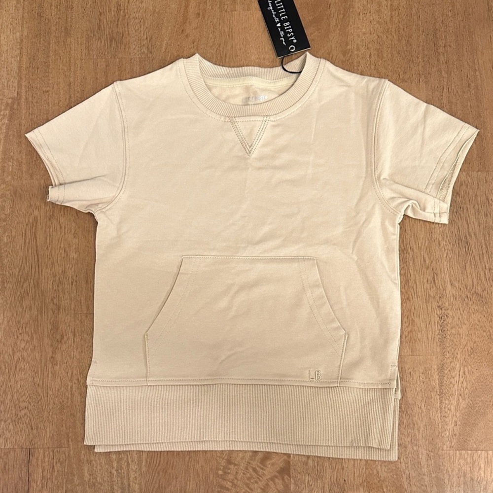 NWT Little Bipsy Beige Raw Edge Crewneck - Size 3-4T
